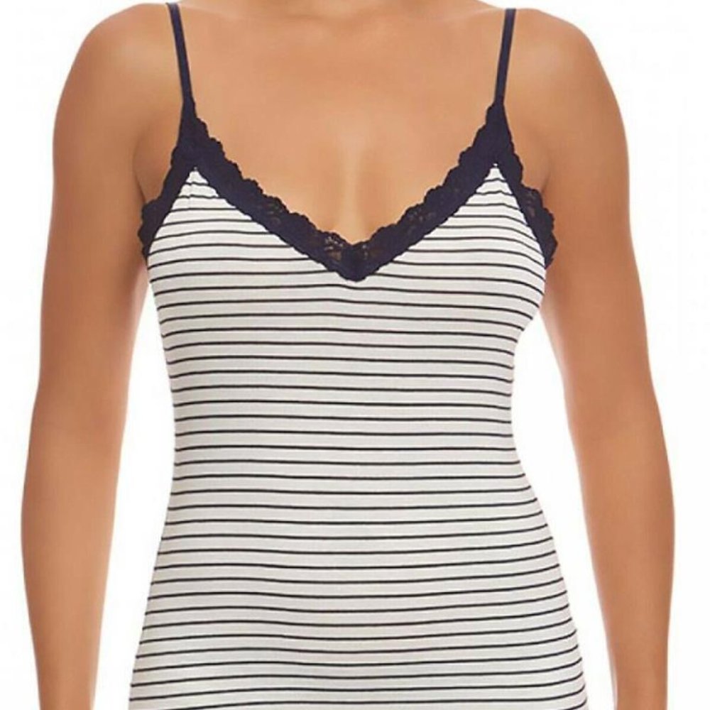 hanky panky Women's Striped Jersey V Front Cami, Ivory Navy, Small